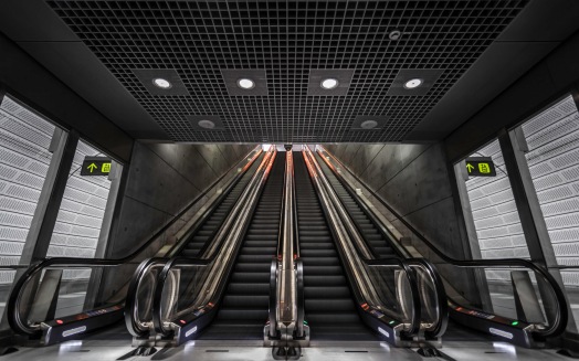 Track Level Escalators Of Triangeln Station - Commercial Architectural Photographer - Houston - Mabry Campbell