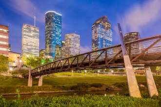 Sabine-To-Bagby-Promenade-In-Downtown-Houston-Blue-Hour-Skyline-Mabry-Campbell